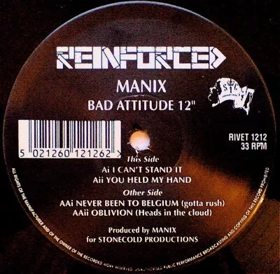 Manix  - Bad Attitude EP Jungle 12” Drum And Bass Reinforced Records 4Hero G+ • £19.99