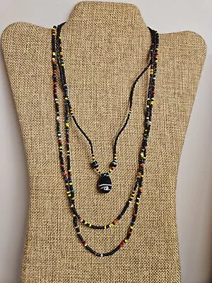 Rasta Beaded Pendant Necklace & Long Beaded Necklace  • $1.29