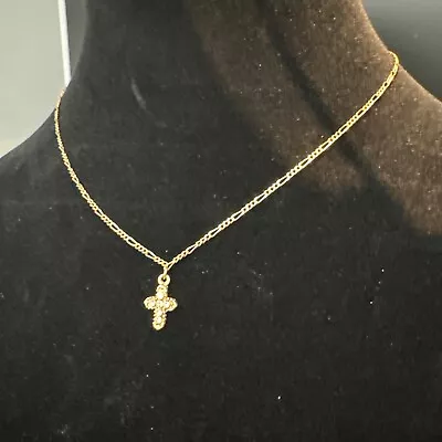 Vintage Faux Crystal Vatican Library Collection Gold-tone Cross Necklace 16” • $0.99
