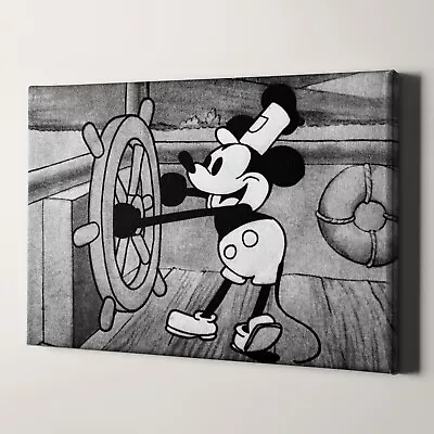 Mickey Mouse Steamboat Willie Boat 1920s Black & White Canvas Wall Art Print • $159
