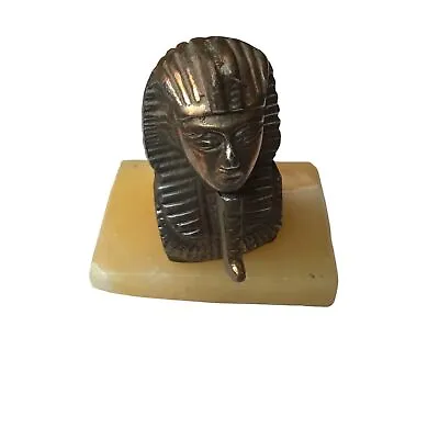 Vintage Bronze Metal King Tut Egyptian Bust On Marble Base Cairo 1988 • $23.99