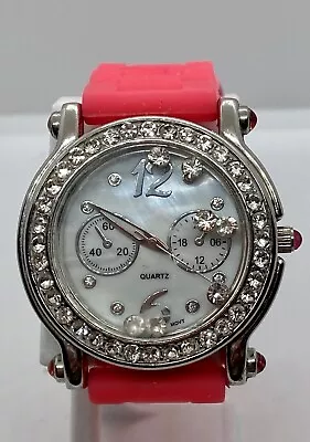 $12.90 • Buy ASHLEY PRINCESS WATCH New Battery Bright Pink Strap Floating Crystals Iced Dial