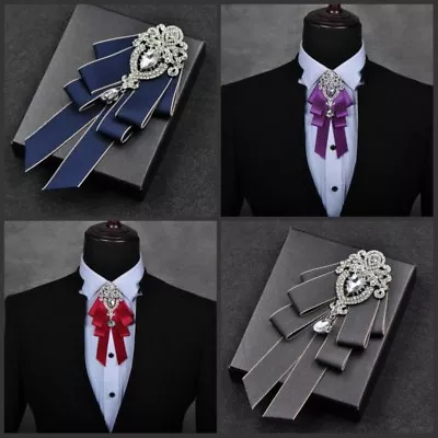 Men Bow Tie Rhinestone Crystal Satin Tied Necktie Formal Wedding Party Retro • $22.65