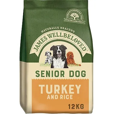 12kg James Wellbeloved Natural Senior Complete Dry Dog Food Turkey & Rice • £52.99