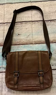 Vintage Fossil Brown Leather Messenger Computer Bag W/ Buckles Flap Small 13x11  • $40