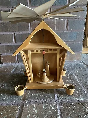 $53.95 • Buy Vintage German Wooden Windmill Christmas Nativity Pyramid~
