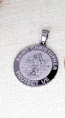 Large ST CHRISTOPHER  PROTECT Silver Pendant 20  Necklace Men Women Gift Jewelry • $16.88