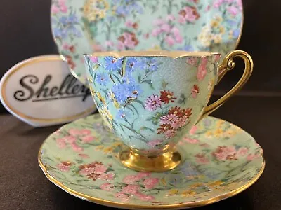 £156.32 • Buy Shelley MELODY CHINTZ FOOTED RIPON CUP, SAUCER AND 8  PLATE - GOLD TRIM
