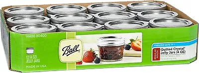 $19.99 • Buy Ball Mason 4oz Quilted Jelly Jars With Lids And Bands, Set Of 12