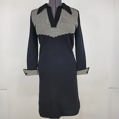 Vintage 1960s Sears Wool Knit Sweater Black White Striped Dress Italy Womens 10 • $36.95