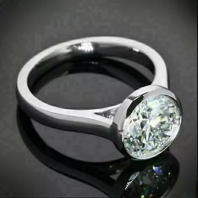 Bezel Set 2CT Round Cut Moissanite 14K White Gold Over Engagement Wedding Ring • $159.33