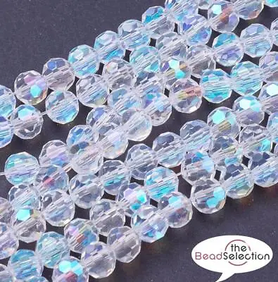 CLEAR AB FACETED ROUND CRYSTAL GLASS BEADS SUN CATCHER 8mm 6mm 4mm • £2.89
