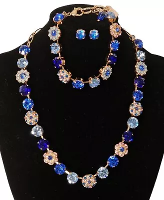 Mariana Jewelry Necklace Bracelet Earring Set 19” Rose Gold Blue Pink Rhinestone • $314.10