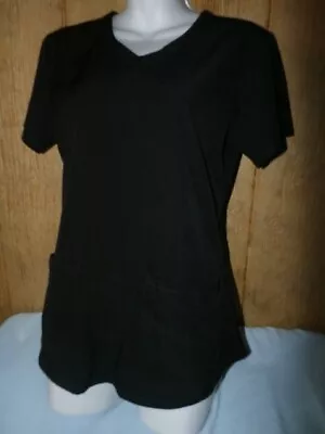 Skechers Barco Scrub Top Black Stretch V-neck 3  Front Pockets Small • $11