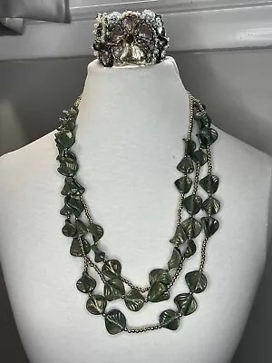 Necklace & Bracelet Set Green Leaves Floral Pixie Fairies Elven Garden Goddess • $19.99