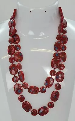 Vintage Floral Plastic Beaded Necklace Red With Blue And Pink No Clasp 28 In • $25