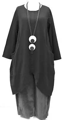 PLUS SIZE LA BASS BLACK JERSEY COTTON 2 POCKETS DRESS/TUNIC Size 24-26 • $85.79