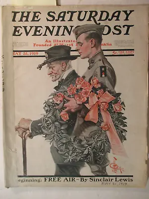 1919MaySaturday Evening Post JC Leyendecker Cover Young & Old Veterans Complete • $34.13