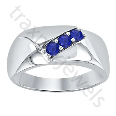 0.60 Ctw Lab Created Blue Sapphire 14k White Gold Over Men's Wedding Band Ring • $69.53