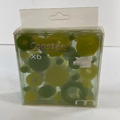 6 Square Glass Coasters With Green Circle Mid Century Modern Design 3.5x3.5 • $23.97