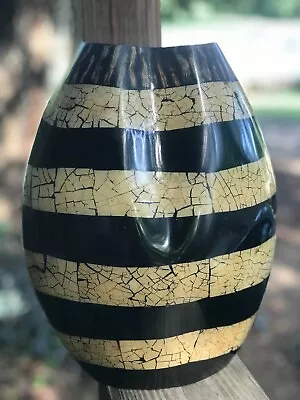 Eggshell Mosaic Black Lacquer Wood Decorative Vase 12.5” Handmade In Philippines • $43.99