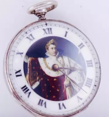 Antique Pocket Watch  French Silver Fancy Enamel Dial With Napoleon I RARE • $1106.84