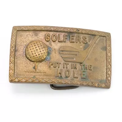 Vintage Solid Brass Novelty Golf Belt Buckle -  Golfers Put It In The Hole  • $10.50