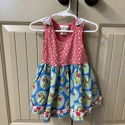 Matilda Jane Be Mine Dress It's A Wonderful Parade Strawberries Hearts Sz. 4 • $24.99