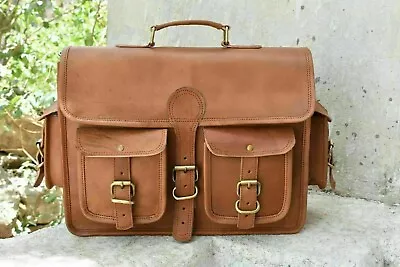 Shoulder Briefcase Vintage Men's Genuine Business Large Leather Laptop Bag • $61.75