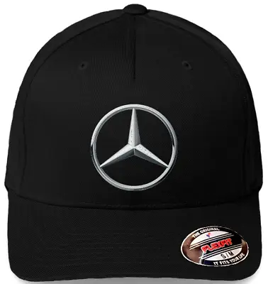 Mercedes - Benz Logo On Black Hat Flexfit Baseball Cap Printed Emblem S/M & L/XL • $22.99