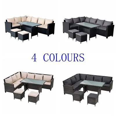 8 Seater Patio Rattan Sofa Set Corner Sofa Table Stool W/Cushion Garden Outdoor  • £429.99