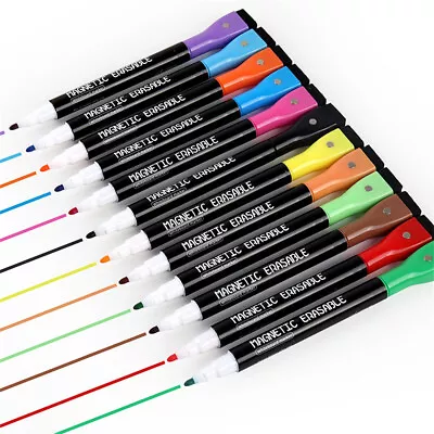 12x Magnetic Whiteboard Marker Pens Markers Dry Eraser Easy Wipe Drawing Board • £4.81