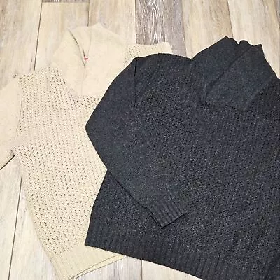 P.O.V. Lambs Wool Blend Sweater 2 Pack Bundle V Neck Grey Beige Tan Men's Medium • $22.99