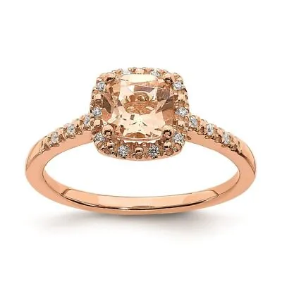 14k Rose Gold Halo 6.00mm Morganite And 1/15Ct Diamond Engagement Ring • $684