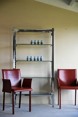 Retro 1970s Merrow Associates Chrome & Glass Shelves Bookcase Room Divider • £1095