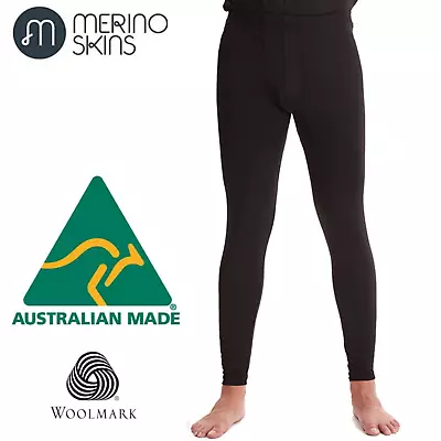 MERINO SKINS Men's Classic Long Johns Wool Thermal Pants Underwear - Black • $80