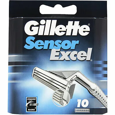 Gillette Sensor Excel Razor Blades For Men Pack Of 10 Refill Blades Blue -216665 • £12.79