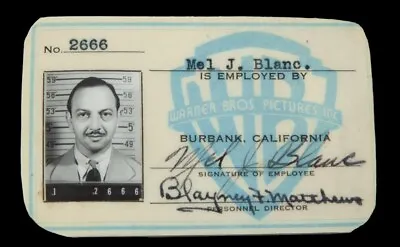 Mel Blanc Signed 1942 Warner Bros. Employee ID And 1936 Social Security Card • $25000