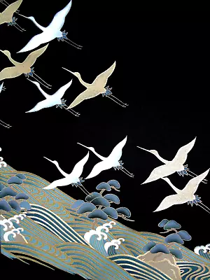 [AYANE] FLYING CRANE BIRDS (Sample) - Japanese Silk KIMONO Fabric • £9.99