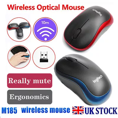 -Logitech M185 Wireless Optical Mouse + USB Receiver Fit Compact PC Laptop Mouse • £6.59