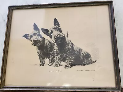 Vintage Morgan Dennis Signed Print Listen Scottie Dog Framed The Texas Company • $54.99