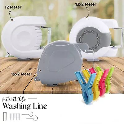 12-30m Retractable Washing Line Wall Mounted Heavy Duty Clothes Dryer Extendable • £12.69