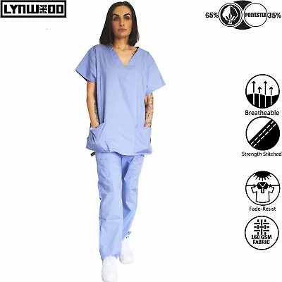 Lynwood Ladies Women's Scrubs Top Trousers Set Medical Nurse Uniform Suit XS-4XL • £10.99