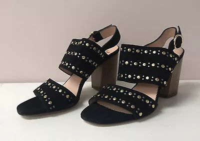 J Crew Studded Calf Suede Wood Heel Black Size 7.5M AB076 FREE SHIPPING • $49