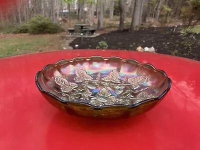 Antique Green Carnival Glass Bowl / Millersburg BlackBerry Wreath • $12.50