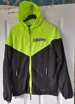 Kids SUPERDRY Green & Black Designer Zip Hooded Jacket Size Medium • £14.95