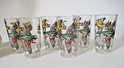 Vintage Glass Water Fowl Ducks Tumbler Highball Drinking Glasses 12 Oz-Set Of 6 • $21.99