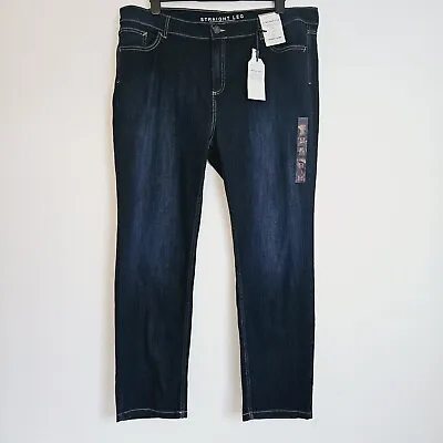 NEW EX M&S Marks & Spencer 22-24 Dark Blue Straight Leg Cotton Stretch Jeans • £14.95