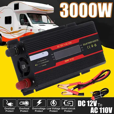 3000W Power Inverter DC 12V To AC 110V Car Sine Wave Solar Converter Dual USB • $39.89