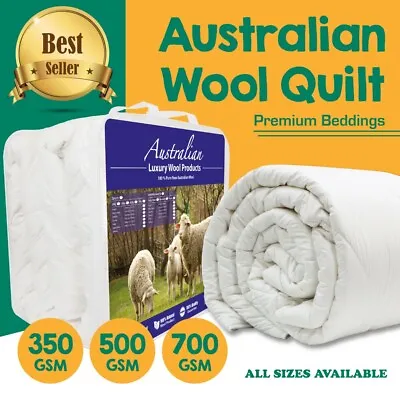 $45 • Buy AUSTRALIAN WOOL Quilt Winter/Summer Duvet Doona 350/500/700GSM Weight ALL SIZE